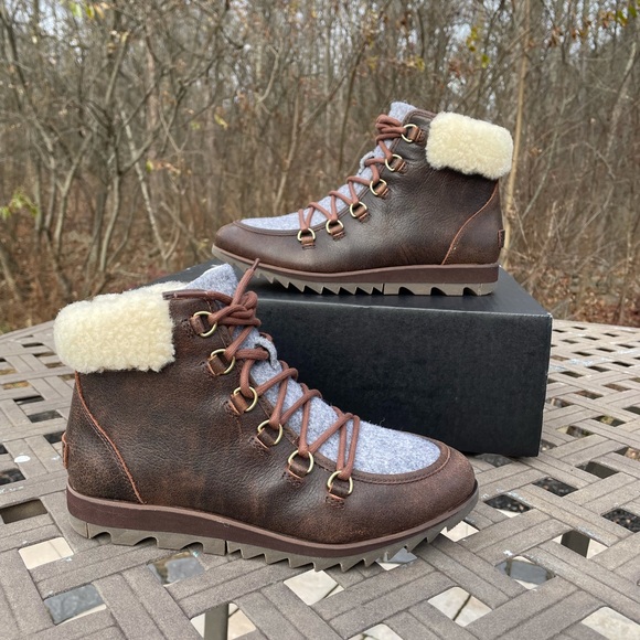 SOREL HARLOW LACE COZY 7 Women's Outdoor Boots Brown Leather Waterproof New - Picture 5 of 10